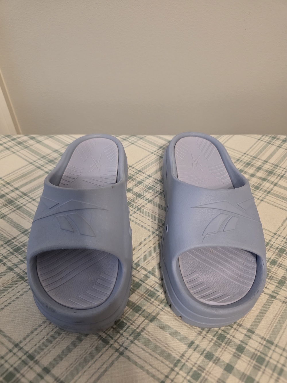 Light Blue Slide Sandals with Reebok Logo